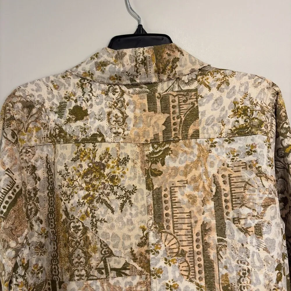 Pilcro Anthropologie The Fielder Mixed Media Distressed Patchwork Shacket Sz S